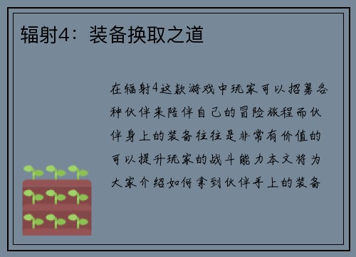 辐射4：装备换取之道